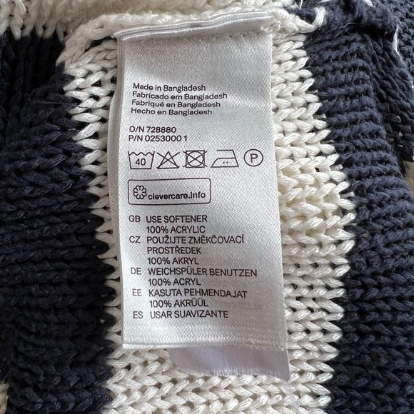H&M Blue Cream Striped Knit V‎ Neck Sweater (S) - Picture 7 of 8